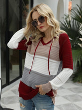 Drawstring Contrast Long Sleeve Hooded T-Shirt Burgundy OutfitFlow